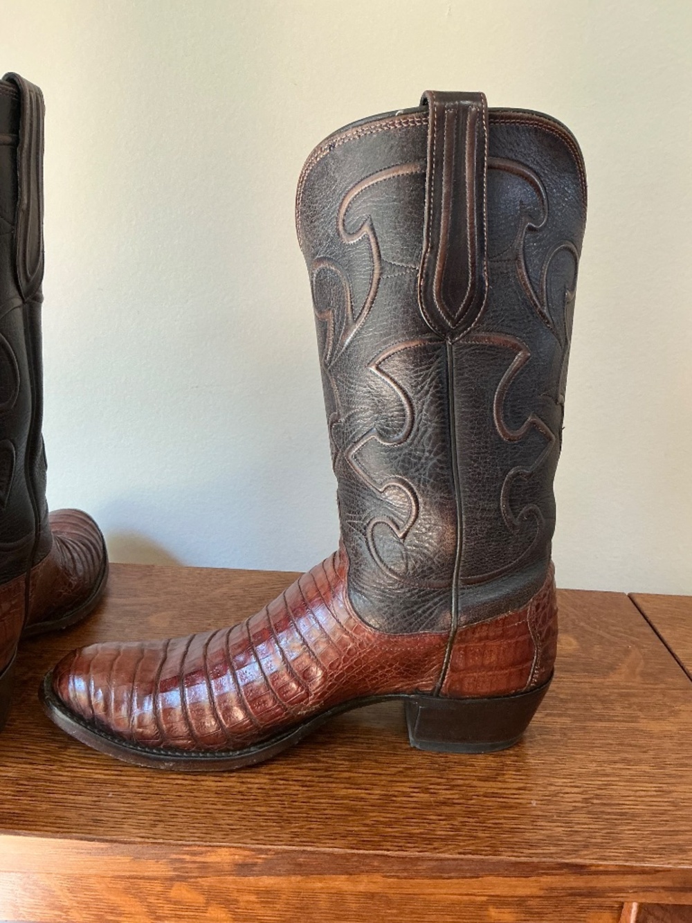 Lucchese Men’s Caiman Belly Boots Sienna Brown Sz 10D M1635 - Picture 5 of 13